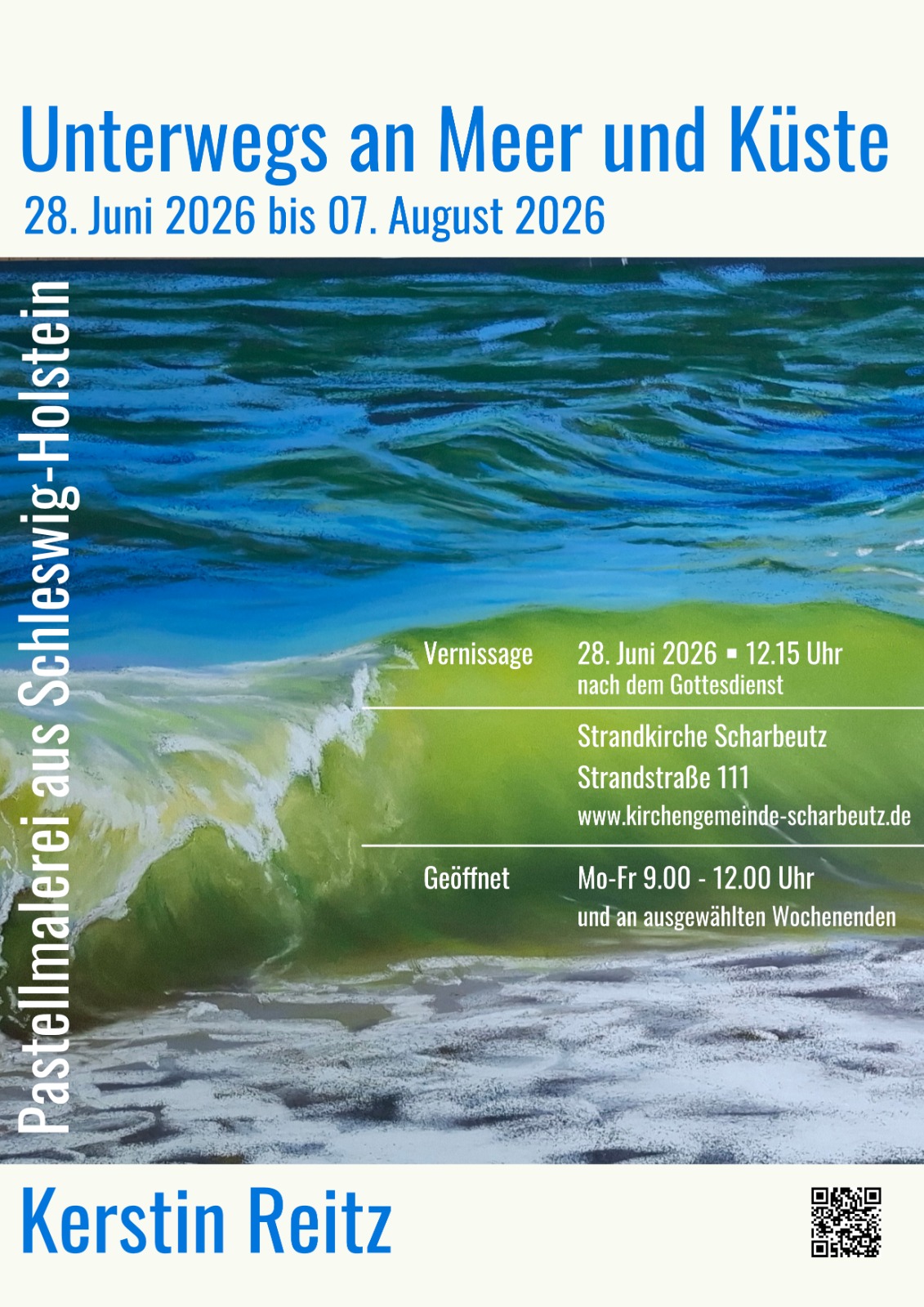 Plakat zur Ausstellung „Unterwegs am Meer und an der Küste“ in der Strandkirche Scharbeutz